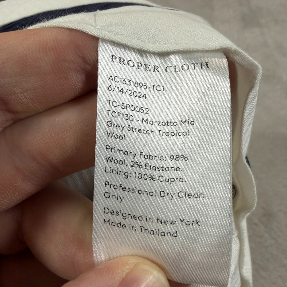 Proper Cloth Pants Mens 36x25 Short Gray Tropical Wool Reg Fit Dress Trousers - Picture 7 of 14